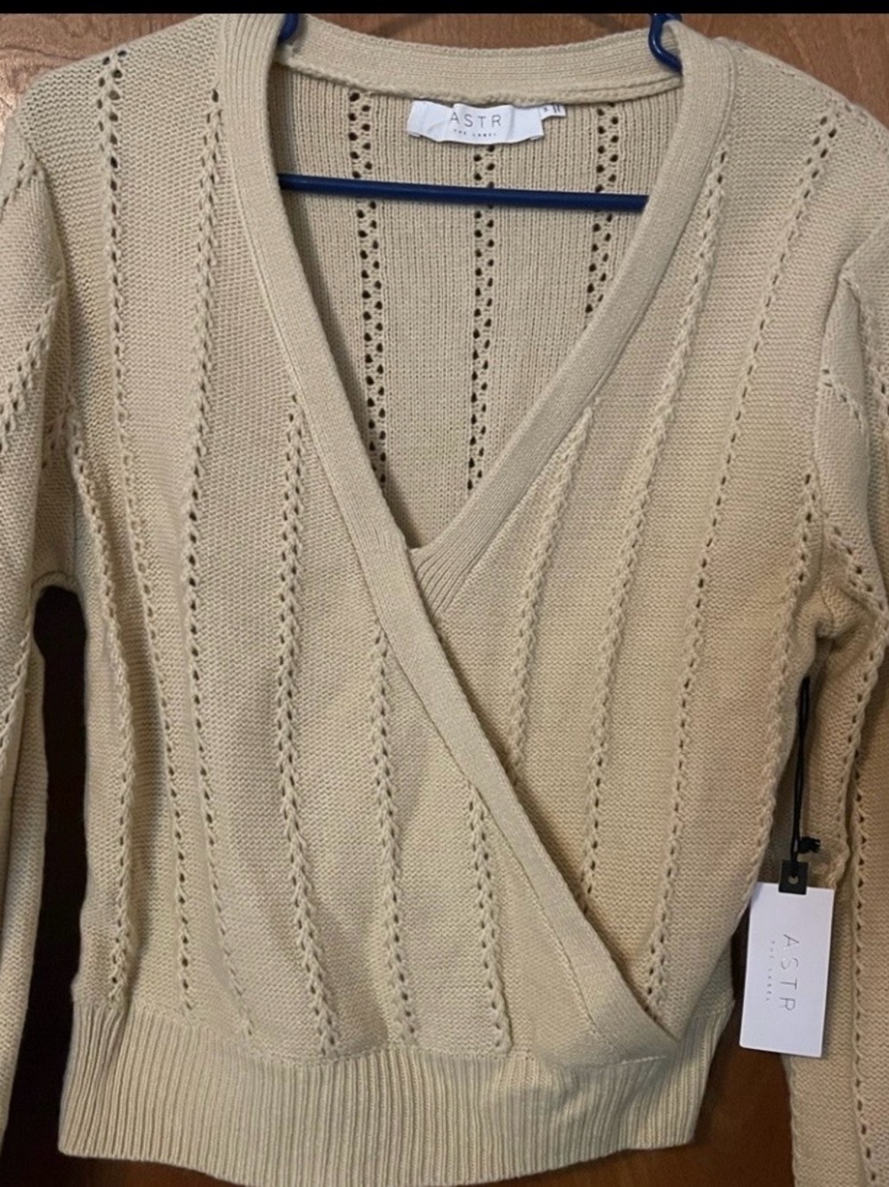 Astr Beige Knit V-Neck Wrap Sweater